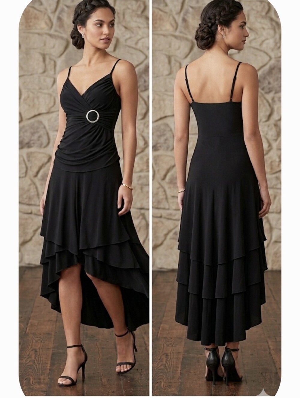 bebe Single Ring Waist High-Low Dress Black